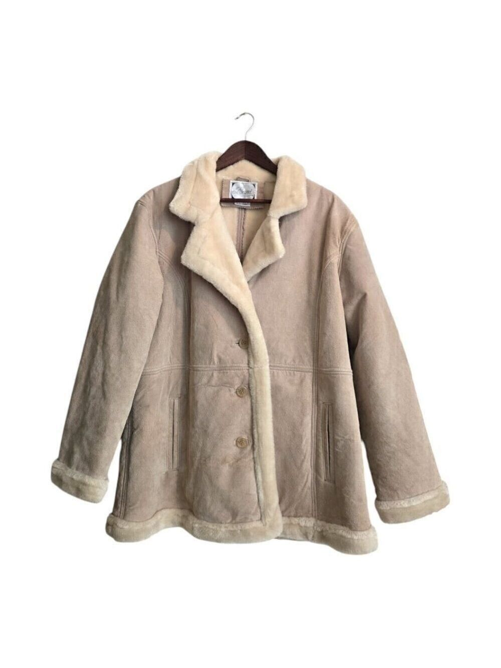 Learsi Vintage Tan Genuine Leather Suede Faux Fur Lined Coat Sz L